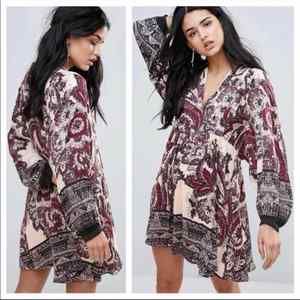 Free People Women's Size S Say You Love Me Long Sleeve Mini Dress Peach/Maroon